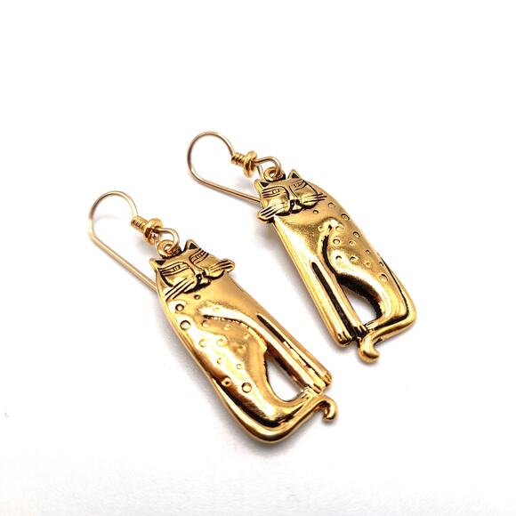 Laurel Burch Siamese Cat Earrings Gold Plated Vintage 1980s Signed Dangle - Picture 9 of 10